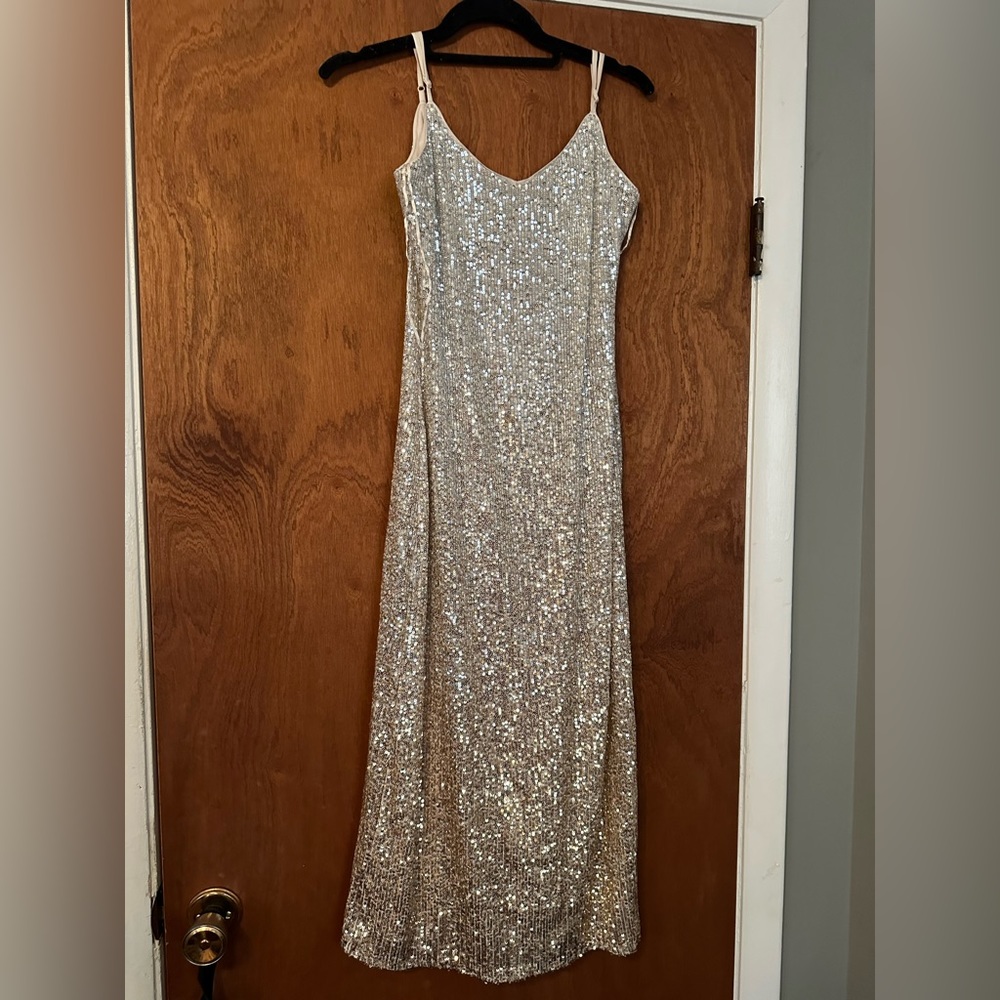 Chelsea and Violet gold and silver sequin dress